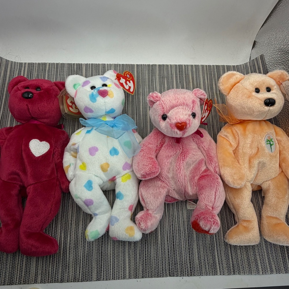Ty Beanie Babies Bear Lot Valentino Heartley Kiss Me Dearest Plush Tags Set of 4